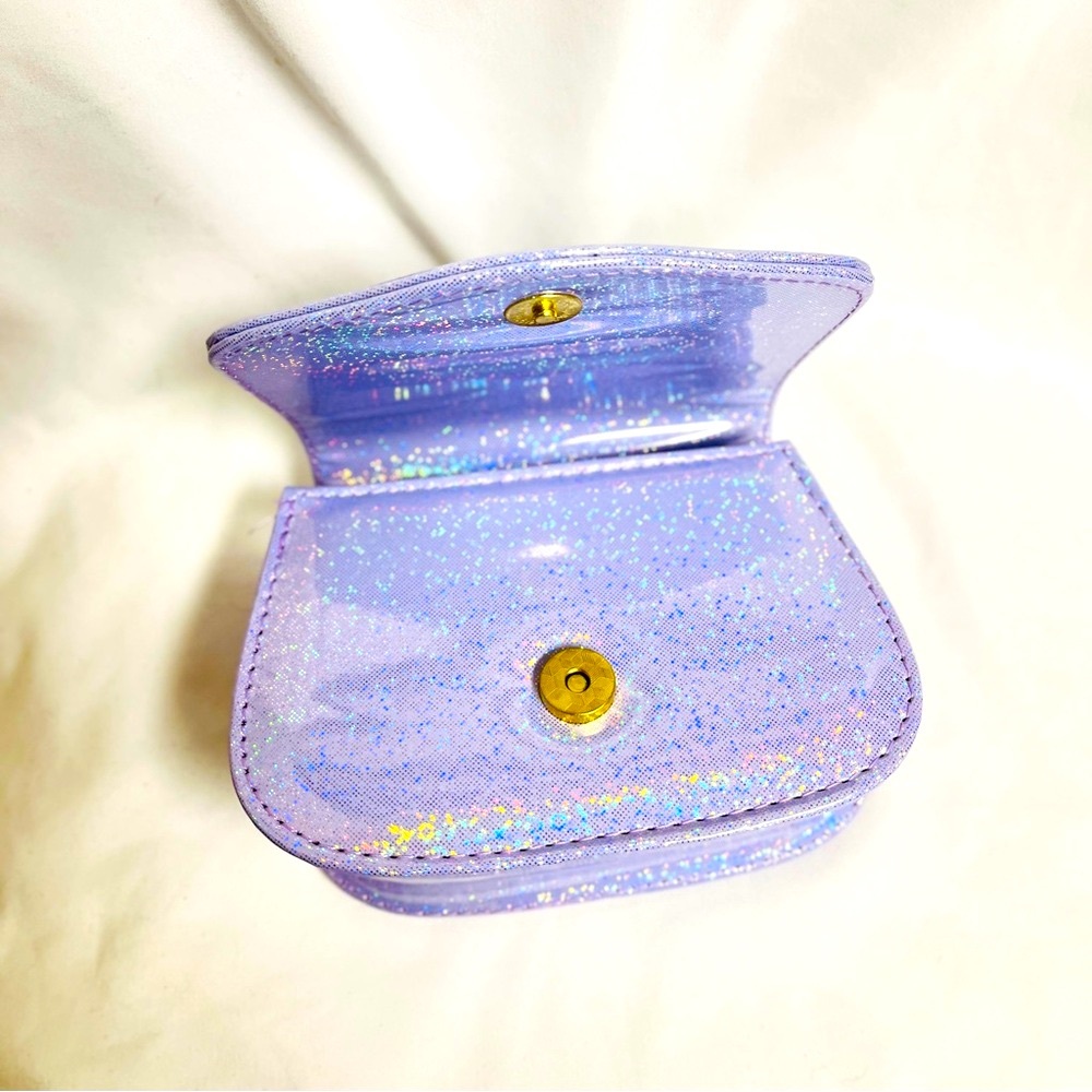 Hello Kitty Purple Glitter Kids Bag, NIB, crossbody strap, cream bead handle, - Picture 10 of 11
